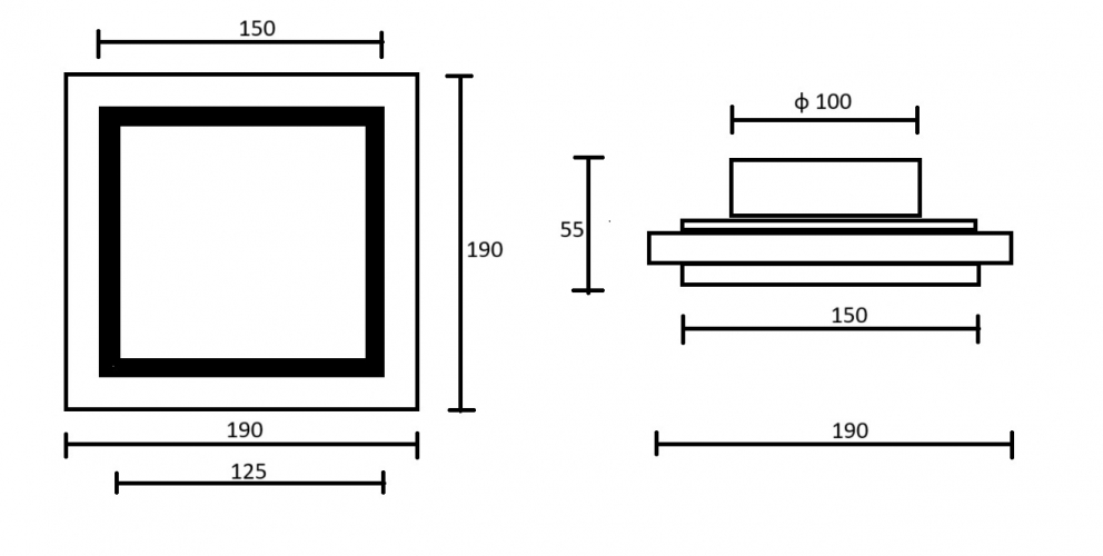 Теневой магнитный диффузор квадратный для потолков из гипсокартона 150х150/100 мм